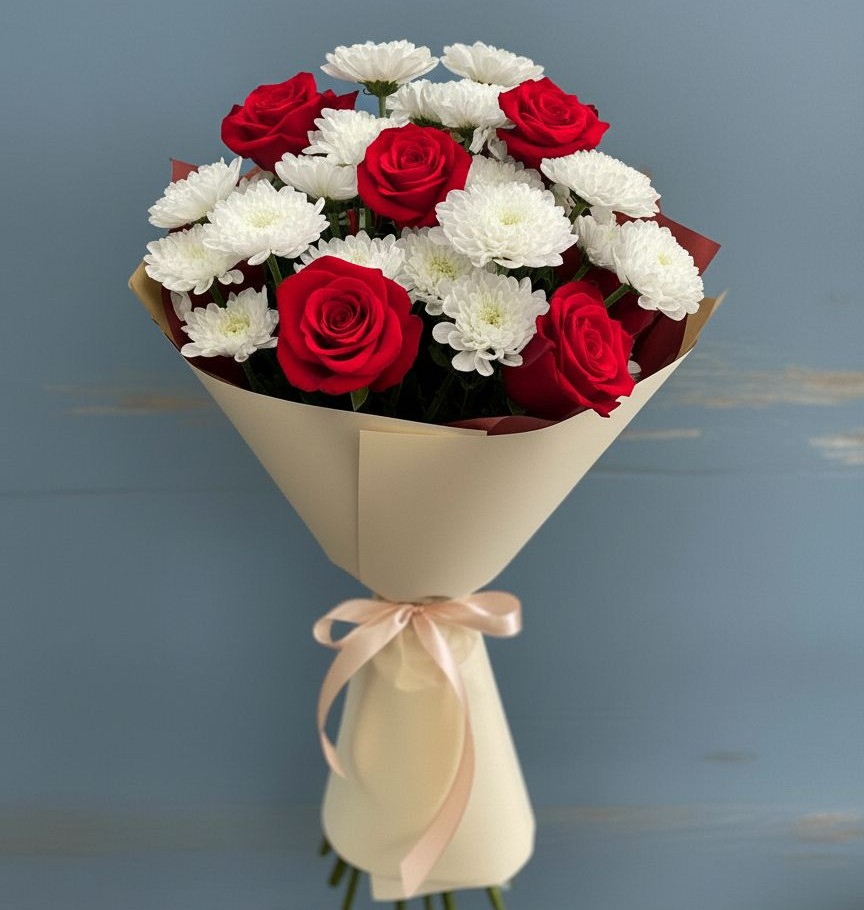 Букет цветов из: Розы и Хризантемы в Покойном