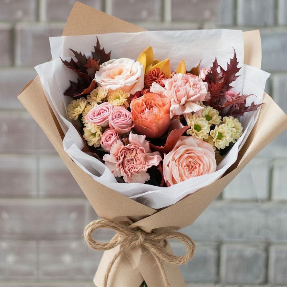 Букет цветов из: Гвоздики, Хризантемы и Розы в Покойном