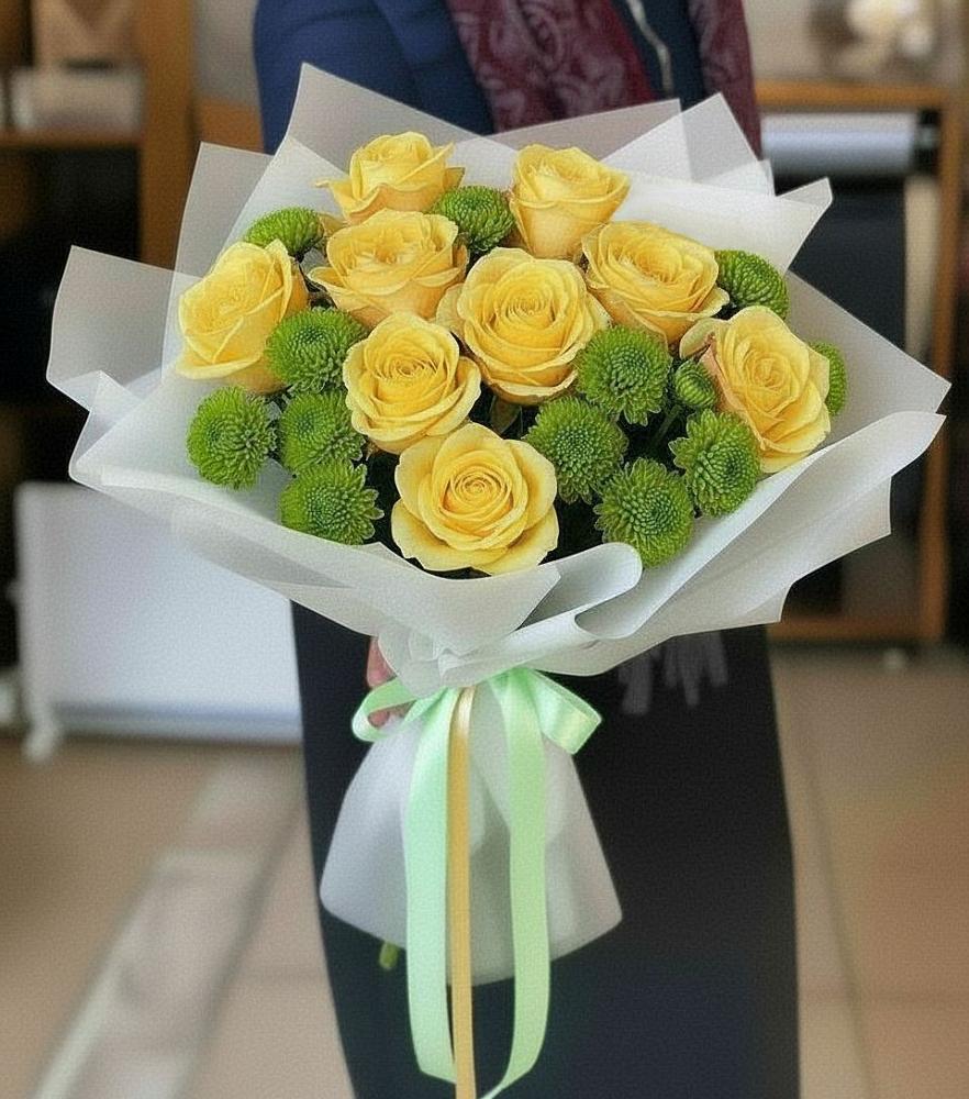 Букет цветов из: Хризантемы и Розы в Покойном