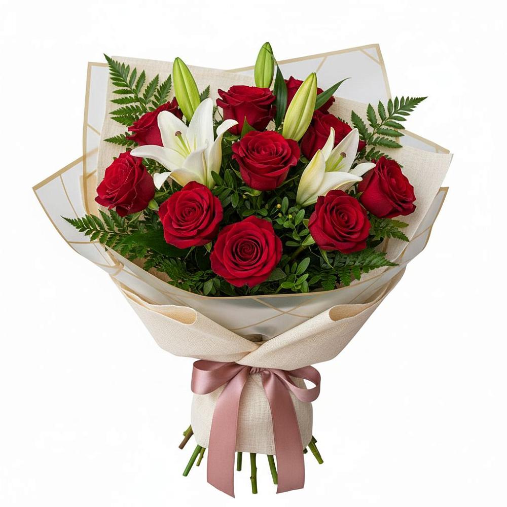 Букет цветов из: Лилии и Розы в Покойном