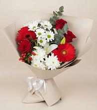 Букет цветов из:  Розы, Хризантемы, Герберы и Лилии в Покойном