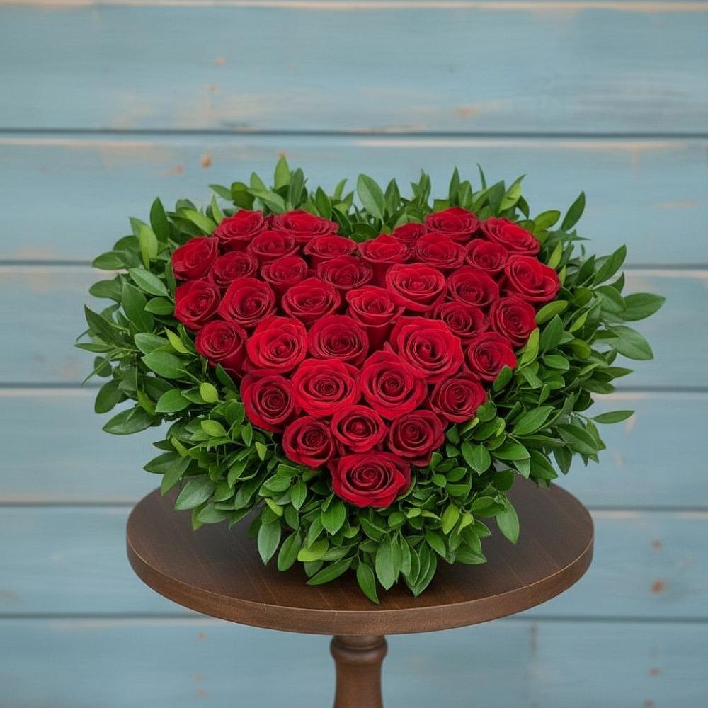 Цветочная композиция из Розы в виде сердца в Покойном