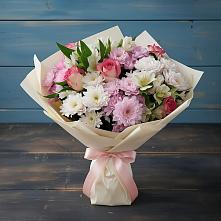 Букет цветов из:  Хризантемы, Альстромерии и Розы в Покойном