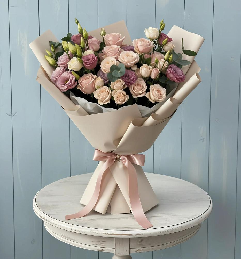 Букет цветов из: Розы и Лизиантусы в Покойном