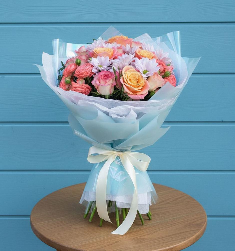 Букет цветов из: Хризантемы и Розы в Покойном