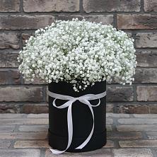 Цветочная композиция из Гипсофила в шляпной коробке в Покойном