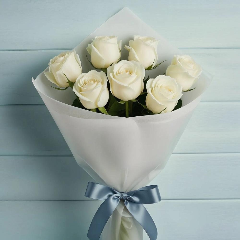 Букет 7 Белых роз Эдлесс Лав в Покойном