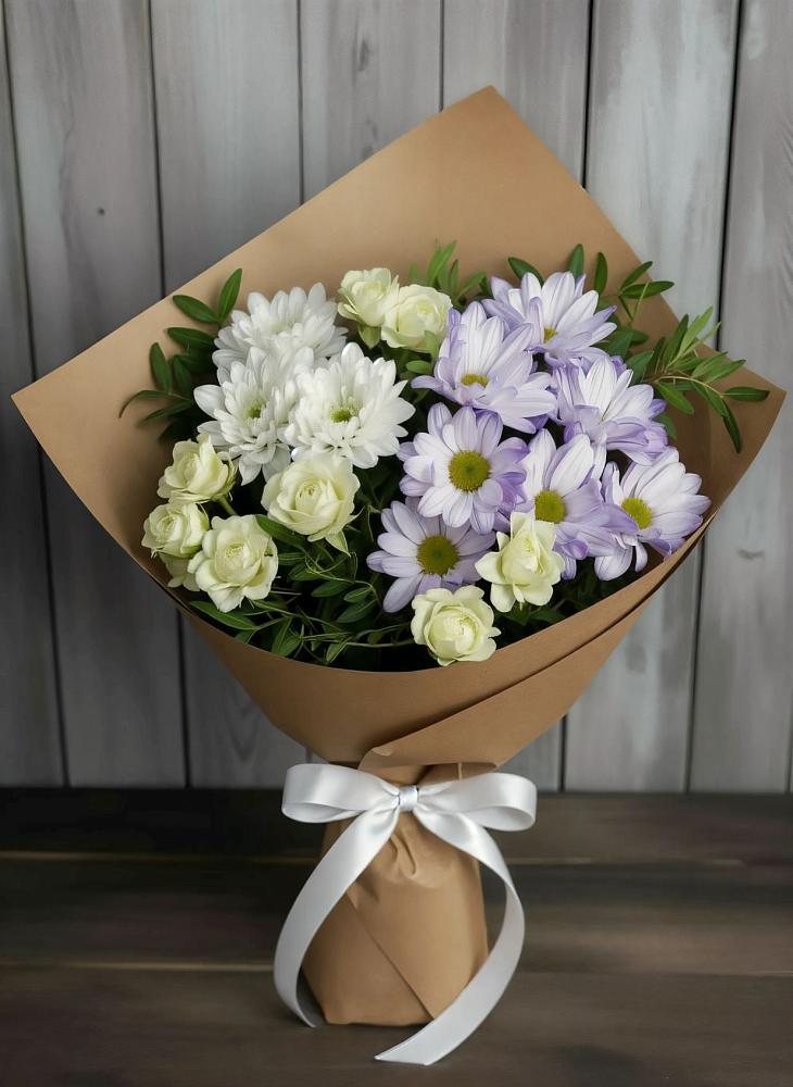 Букет цветов из: Хризантемы и Розы в Покойном